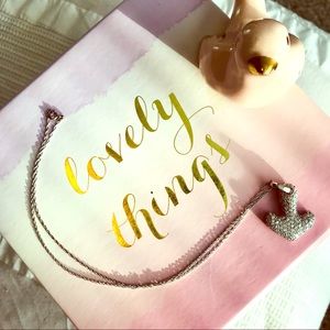 Cute Silver Anchor Necklace with Real Crystals 18”